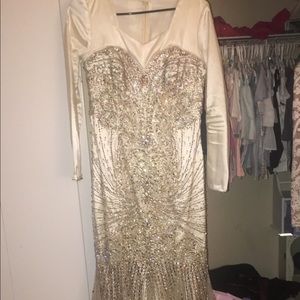 Terani Couture Champagne Crystal Embellished dress